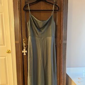 NEW NWT BHLDN Cali Satin Cowl-Neck MIDI Slip Dress Forest Green 10